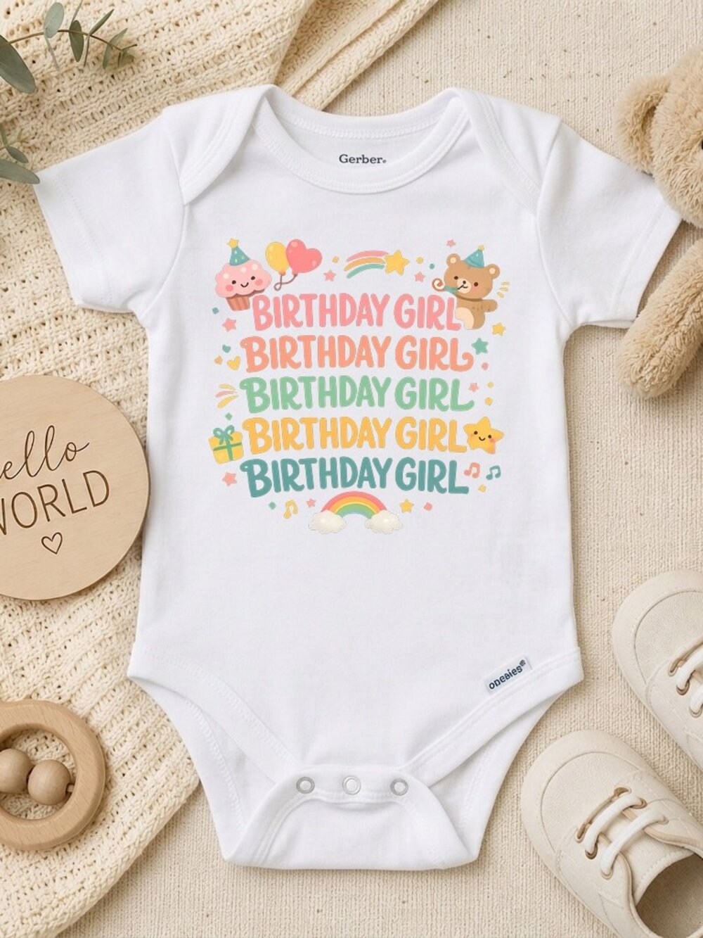Retro Birthday Girl Rainbow Baby Shower Gift ONESIE®